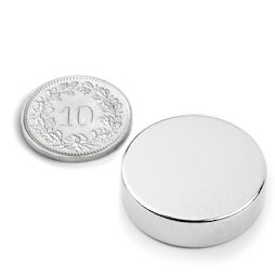 S-25-07-N, Scheibenmagnet Ø 25 mm, Höhe 7 mm, Neodym, N42, vernickelt
