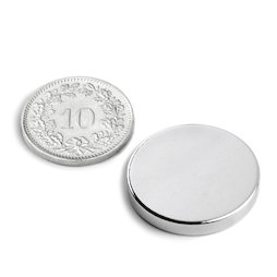 S-25-03-N, Disque magnétique Ø 25 mm, hauteur 3 mm, néodyme, N45, nickelé
