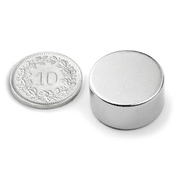 S-20-10-N, Disque magnétique Ø 20 mm, hauteur 10 mm, néodyme, N42, nickelé