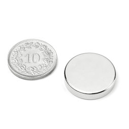 S-20-04-N, Disc magnet Ø 20 mm, height 4 mm, neodymium, N42, nickel-plated