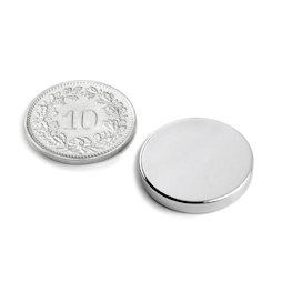 S-20-03-N, Disque magnétique Ø 20 mm, hauteur 3 mm, néodyme, N45, nickelé