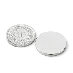 S-20-02-N52N, Scheibenmagnet Ø 20 mm, Höhe 2 mm, Neodym, N52, vernickelt