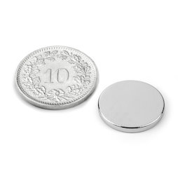 S-15-02-N, Schijfmagneet Ø 15 mm, hoogte 2 mm, neodymium, N40, vernikkeld