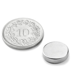 S-12-03-N, Scheibenmagnet Ø 12 mm, Höhe 3 mm, Neodym, N45, vernickelt