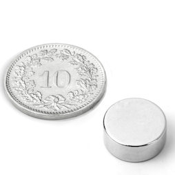S-12-05-N, Scheibenmagnet Ø 12 mm, Höhe 5 mm, Neodym, N45, vernickelt