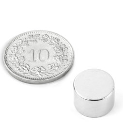 S-12-08-N, Scheibenmagnet Ø 12 mm, Höhe 8 mm, Neodym, N45, vernickelt