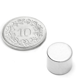 S-12-10-N, Disque magnétique Ø 12 mm, hauteur 10 mm, néodyme, N45, nickelé