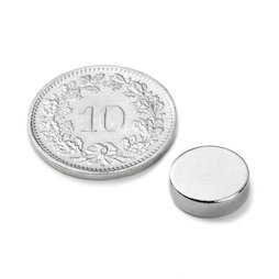 S-10-03-N52N, Disque magnétique Ø 10 mm, hauteur 3 mm, néodyme, N52, nickelé