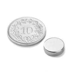 S-10-2.5-N, Disque magnétique Ø 10 mm, hauteur 2.5 mm, néodyme, N42, nickelé