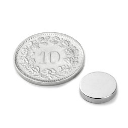 S-10-02-N, Disque magnétique Ø 10 mm, hauteur 2 mm, néodyme, N42, nickelé