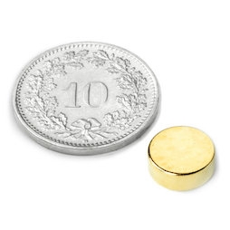 S-08-03-G, Disc magnet Ø 8 mm, height 3 mm, neodymium, N40, gold-plated