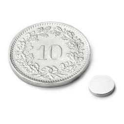 S-06-01-N, Scheibenmagnet Ø 6 mm, Höhe 1 mm, Neodym, N45, vernickelt