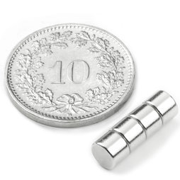 S-05-03-N, Scheibenmagnet Ø 5 mm, Höhe 3 mm, Neodym, N42, vernickelt