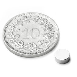 S-05-02-N40N, Disc magnet Ø 5 mm, height 2 mm, neodymium, N40, nickel-plated