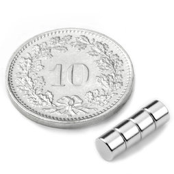 S-04-03-N, Disco magnético Ø 4 mm, alto 3 mm, neodimio, N45, niquelado
