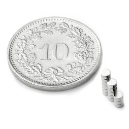 S-02-01-N, Schijfmagneet Ø 2 mm, hoogte 1 mm, neodymium, N48, vernikkeld