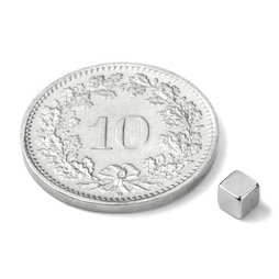 W-03-N, Würfelmagnet 3 mm, Neodym, N45, vernickelt