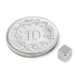 W-04-N, Würfelmagnet 4 mm, Neodym, N42, vernickelt
