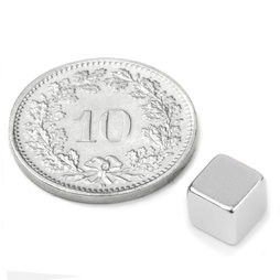 W-06-N, Würfelmagnet 6 mm, Neodym, N42, vernickelt