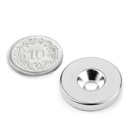 CS-S-23-04-N, Disco magnético Ø 23 mm, 4 mm de alto, con taladro avellanado, N35, niquelado
