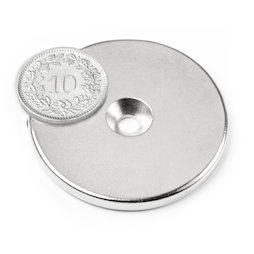 CS-S-42-04-N, Disco magnético Ø 42 mm, 4 mm de alto, con taladro avellanado, N35, niquelado