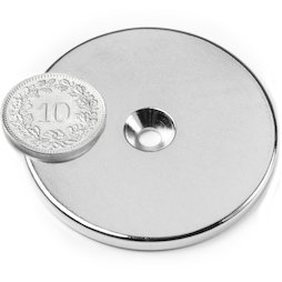 CS-S-50-04-N, Scheibenmagnet Ø 50 mm, Höhe 4 mm, mit Bohrung und Senkung, N35, vernickelt