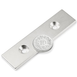 CS-Q-80-20-04-N, Quadermagnet 80 x 20 x 4 mm, mit Bohrung und Senkung, N35, vernickelt
