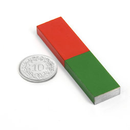 EDU-7, Stabmagnet eckig kurz, 60 x 15 mm, aus AlNiCo5, rot-grün lackiert