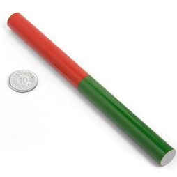 EDU-9, Staafmagneet rond, 150 x 12 mm, van AlNiCo5, rood-groen gemoffeld