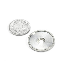 MSD-21, Disque métallique avec bord et trou fraisé M3, Diamètre intérieur 21 mm, contre-pièce pour aimants, non magnétique !