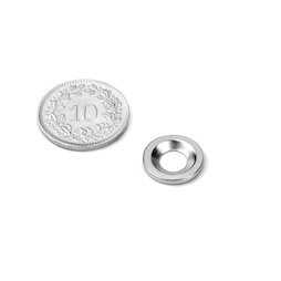 MD-12, Disco metallico con foro svasato, Ø 12 mm, come controparte per i magneti, non è un magnete!