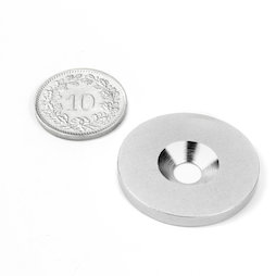 MD-27, Disco metálico con taladro avellanado, Ø 27 mm, como contrapieza para imanes. ¡No es un imán!