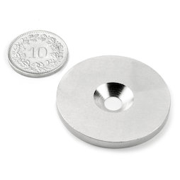 MD-34, Metalen schijfje met verzonken gat, Ø 34 mm, als tegenstuk voor magneten, geen magneet!