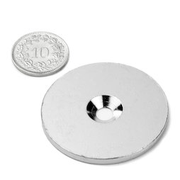 MD-42, Metallscheibe mit Senkbohrung, Ø 42 mm, als Gegenstück zu Magneten, kein Magnet!