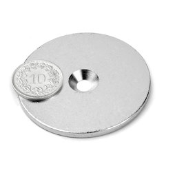 MD-50, Metalen schijf met verzonken gat, Ø 50 mm, als tegenstuk voor magneten, geen magneet!
