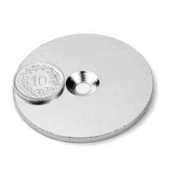 MD-52, Metalen schijf met verzonken gat, Ø 52 mm, als tegenstuk voor magneten, geen magneet!