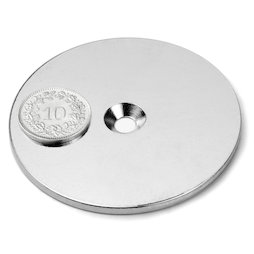 MD-62, Metalen schijf met verzonken gat, Ø 62 mm, als tegenstuk voor magneten, geen magneet!