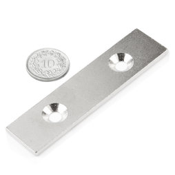 MC-80-20-03, Metalen plaatje met verzonken gat, 80 x 20 x 3 mm, als tegenstuk voor magneten, geen magneet!