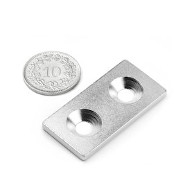 MC-40-20-03, Metalen plaatje met verzonken gat, 40 x 20 x 3 mm, als tegenstuk voor magneten, geen magneet!