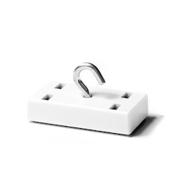 WS-HOOK-01, Leistenmagnet mit Haken, Ferrit-Magnetsystem im Kunststoffgehäuse, rechteckig, 53 x 27.5 mm