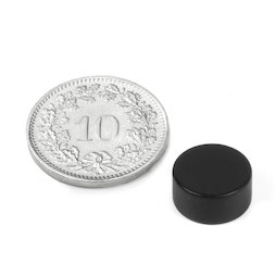 S-10-05-E/black, Farbe Schwarz, Scheibenmagnet Ø 10 mm, Höhe 5 mm, Neodym, N42, Epoxidharz-beschichtet