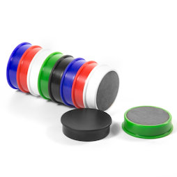 M-OF-RD30/mixed, Tafelmagnete aus Ferrit, plastifiziert, 10er-Set, je 2x schwarz, weiss, blau, rot, grün