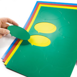 BA-014BO, Magneetsymbolen tekstballon ovaal, voor whiteboards & planborden, 10 symbolen per A4-blad, in verschillende kleuren