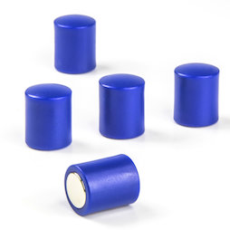 M-PC/blue, Bordmagneten cilindrisch, neodymium magneten met kunststof kapje, Ø 14 mm, blauw