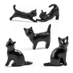 LIV-138, Zwarte katten, decomagneten in katten-vorm, set van 5