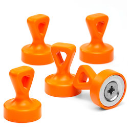 M-OF-P17/orange, Griffmagnete mit Öse, starke Büromagnete Neodym, plastifiziert, orange
