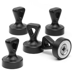 M-OF-P17/black, Griffmagnete mit Öse, starke Büromagnete Neodym, plastifiziert, schwarz