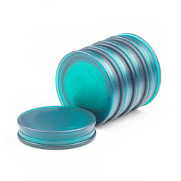M-OF-BRD25/green, Tafelmagnete rund, Neodym-Magnete mit Kunststoffkappe, beidseitig haftend, transparent grün