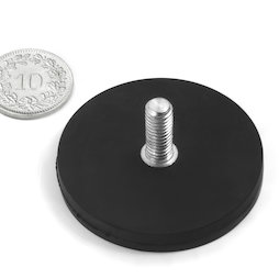 GTNG-43, aimant en pot caoutchouté avec goupille filetée, Ø 43 mm, pas de vis M6