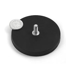 GTNG-66, gummierter Topfmagnet mit Gewindezapfen, Ø 66 mm, Gewinde M8